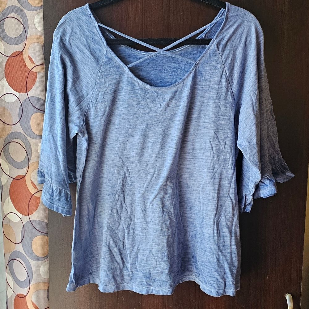 ANA Light Blue Crisscross Back Blouse Size Large